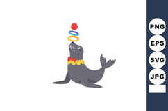 Seal balancing colorful rings and red ball in circus perform Product Image 1