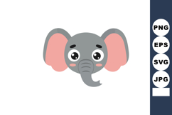 Elephant face cartoon vector illustration with large ears an Product Image 1