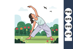 Woman practicing yoga outdoors in garden with birds and flow Product Image 1