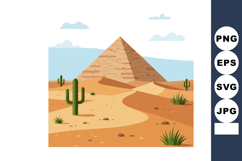 Pyramid in Desert Landscape with Cactus and Sandy Terrain un Product Image 1