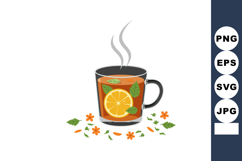 Hot tea with lemon slice and mint leaves in clear cup with o Product Image 1