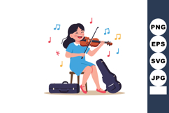 Girl playing violin with music notes in colorful illustratio Product Image 1