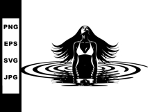Woman Emerging from Water with Ripples Silhouette Black and Product Image 1