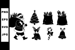 Santa Claus with Christmas gifts and festive icons vector il Product Image 1