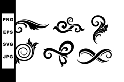 Black ornamental swirl design elements decorative vector col Product Image 1