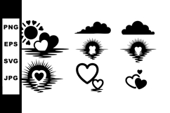 Romantic love heart symbols with sun and clouds vector desig Product Image 1