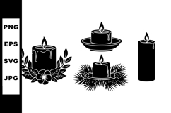 Black silhouette candles with floral and pine leaf decoratio Product Image 1