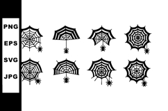 Spider web vector icons with spiders in black silhouette sty Product Image 1