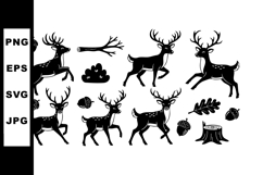 Deer silhouette vector with forest elements acorns oak leave Product Image 1