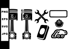 Engine pistons wrenches helmet car silhouette automotive rep Product Image 1