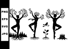 Tree people silhouettes with forest and bird nature themed v Product Image 1