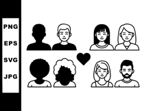 Diverse couple icons with love heart symbol simple black and Product Image 1