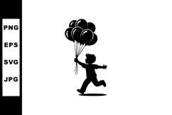 Child silhouette running with balloons black vector illustra Product Image 1