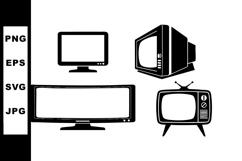 Retro and Modern Television Sets Vector Illustration in Blac Product Image 1