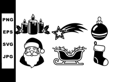 Christmas holiday icons including Santa Claus, sleigh, candl Product Image 1