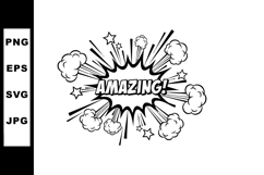 Comic Style Amazing Explosion Text with Stars and Clouds Vec Product Image 1