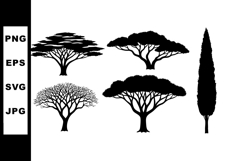 Silhouettes of Various Tree Shapes Including Acacia and Cypr Product Image 1