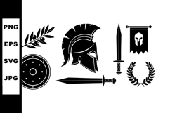 Spartan Helmet Sword Shield Laurel Wreath Vector Illustratio Product Image 1