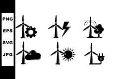 Wind Turbine Energy Icons Set with Nature and Technology Sym Product Image 1