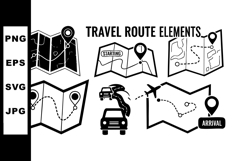 Travel route elements with maps car airplane and destination Product Image 1