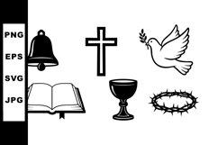 Christian Symbols Collection Cross Bible Dove Chalice Crown Product Image 1