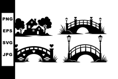 Black silhouette vector bridges and house landscape with tre Product Image 1