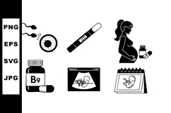 Pregnancy and fertility icons with test, vitamins, ultrasoun Product Image 1