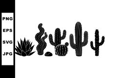 Black silhouette desert cactus and succulent plant vector il Product Image 1