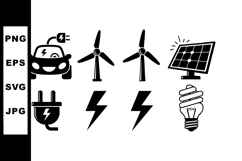 Electric car wind turbines solar panel energy icons vector i Product Image 1