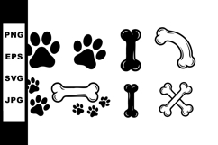 Dog Paw Prints and Bone Icons Collection Black and White Vec Product Image 1