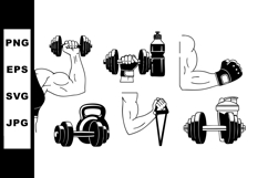 Strong muscular arms lifting dumbbells and kettlebell gym fi Product Image 1