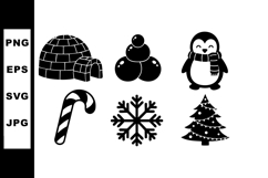Winter icons igloo snowman penguin candy cane snowflake and Product Image 1