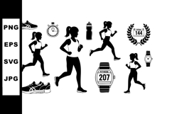 Female runner jogging with sports shoes stopwatch and fitnes Product Image 1