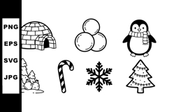 Winter themed black and white vector icons including igloo s Product Image 1