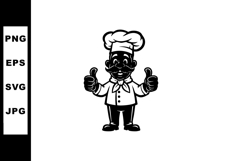 Chef character giving thumbs up in monochrome black and whit Product Image 1