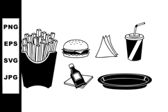 Fast food meal with fries burger soda and condiments black a Product Image 1