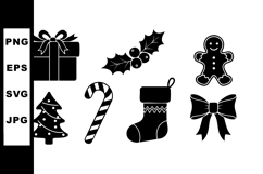 Christmas holiday icons gift box holly gingerbread tree cand Product Image 1