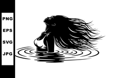 Silhouette of Woman with Flowing Hair in Water Ripples Vecto Product Image 1