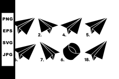 Paper airplane vector icons set with simple black silhouette Product Image 1