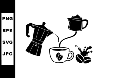 Coffee brewing process illustration with moka pot teapot cup Product Image 1