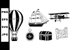 Vintage transportation and exploration icons hot air balloon Product Image 1