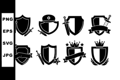 Medieval shield and sword icons with crowns and banners vect Product Image 1