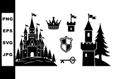 Medieval castle fortress with crown shield key and tower ill Product Image 1