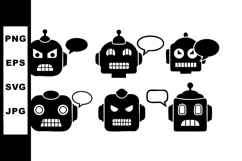 Angry robot heads with speech bubbles vector icons set black Product Image 1