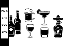 Alcoholic Drinks Collection Vector Including Beer Margarita Product Image 1