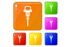 Pneumatic hammer icons set vector color Product Image 1