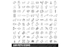 100 pets icons set, outline style Product Image 1