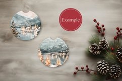 Christmas Car Coasters Mock Up Design, Wooden Table Flat Lay Product Image 2