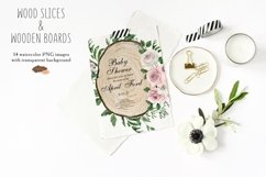 Watercolor wood slices with flowers. Wooden boar Product Image 6