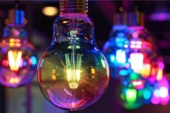Colorful lightbulb reflecting other lightbulbs in a festive Product Image 1